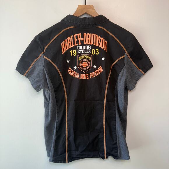 Harley Davidson Women's Embroidered Zip Up Short Sleeve Top Size 2XL - Picture 5 of 6